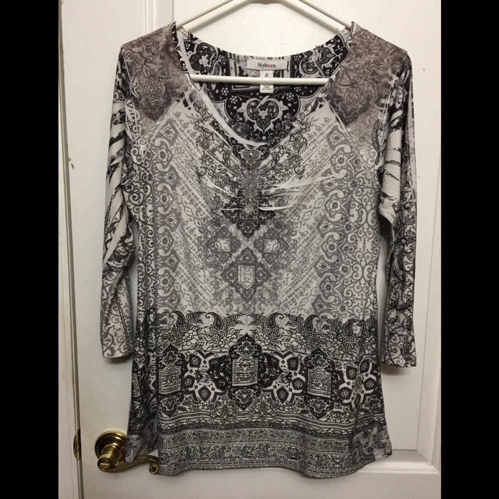 Style and Company 3/4 Black and White‎ Blouse
